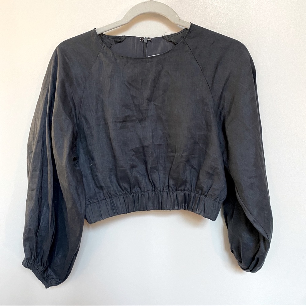 Dissh Balloon Sleeve Cropped Shirt - Linen Navy